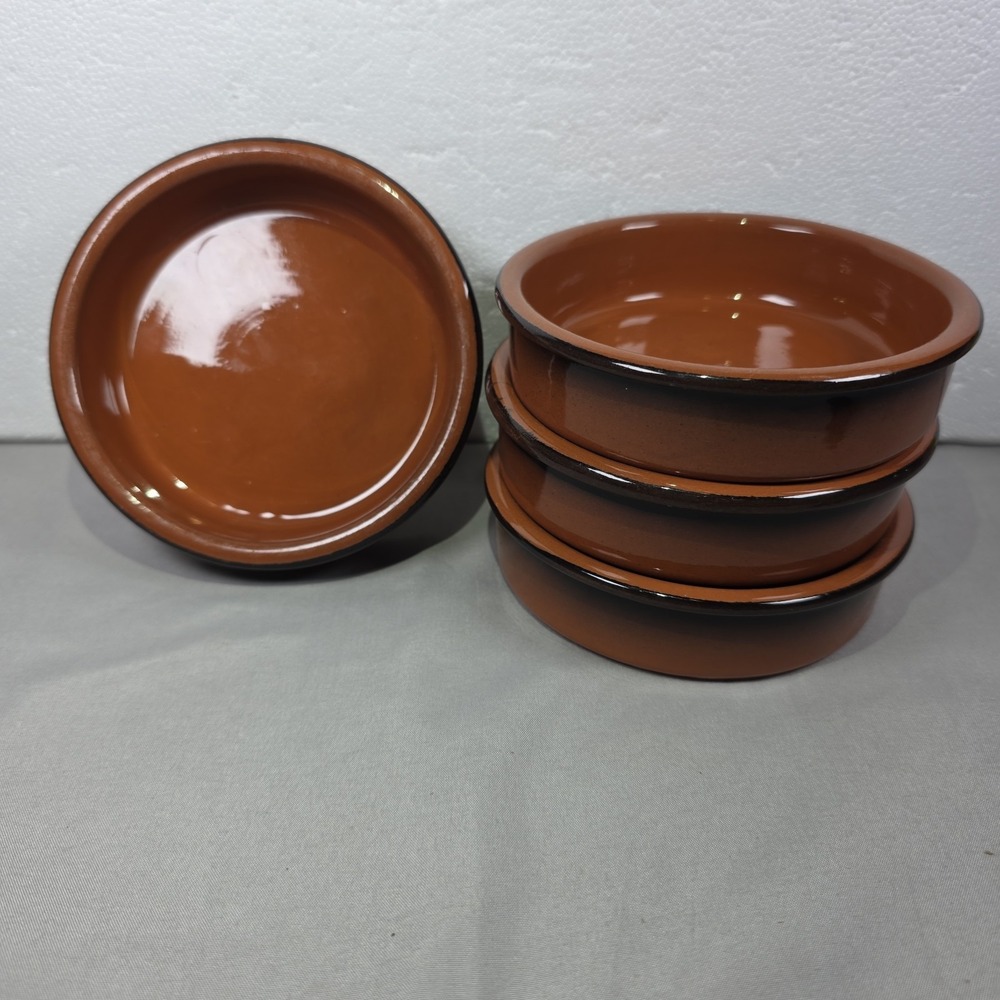 Cermer Terracotta Black Rim Ramekins Tapas Creme Brulee Bowls Set of 4 Brown